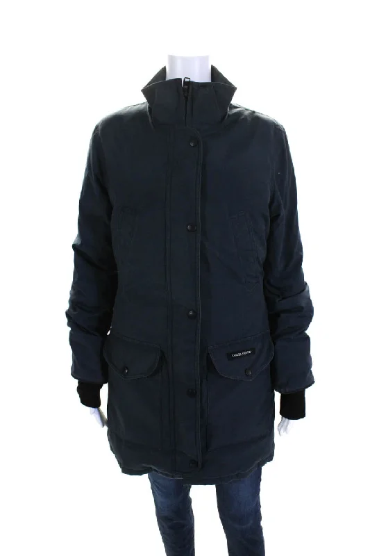 Canada Goose Womens Full Zipper Parka Coat Navy Blue