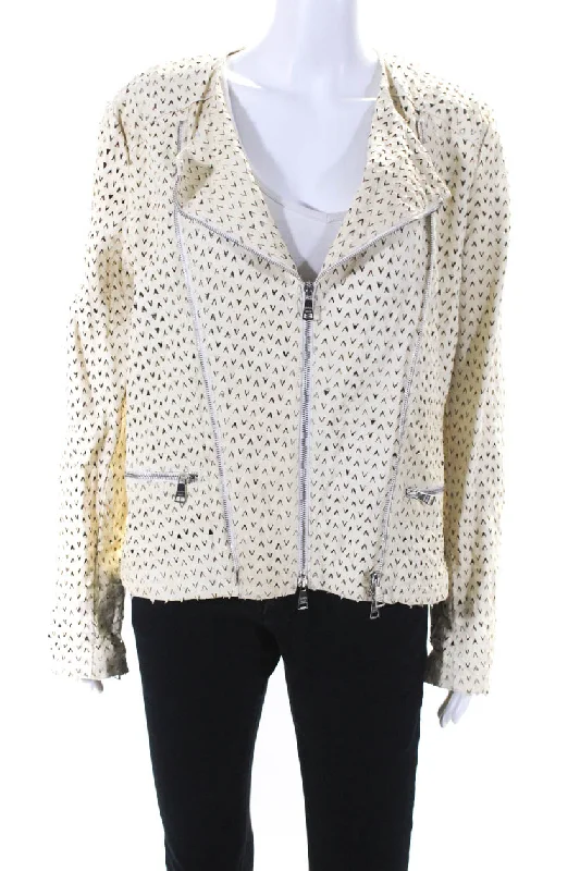 Giorgio Brato Womens Leather Asymmetrical Cutout Jacket Light Yellow