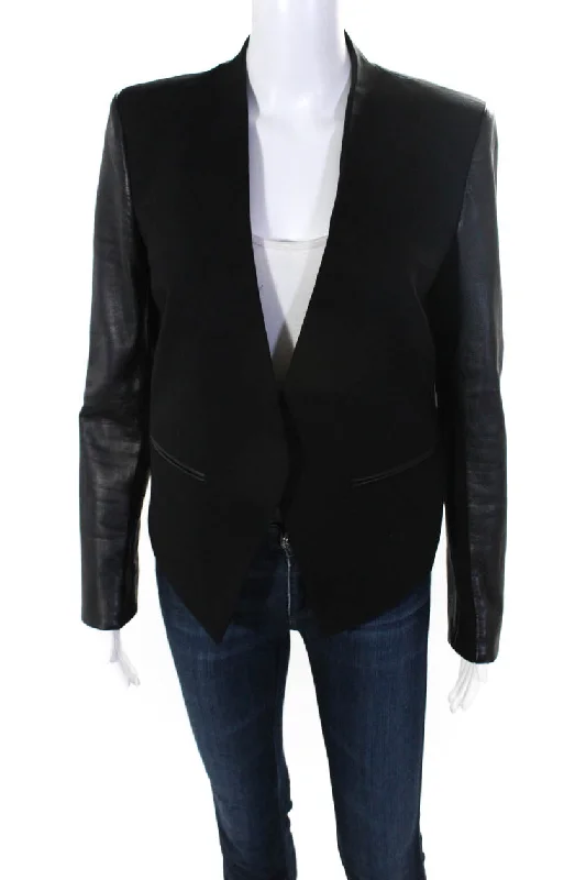 Helmut Lang Women's Leather One-Button Collarless Jacket Black