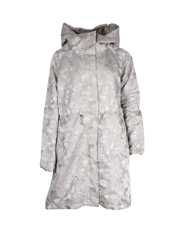 Max Mara Weekend Reversible Floral Parka in Silver Nylon