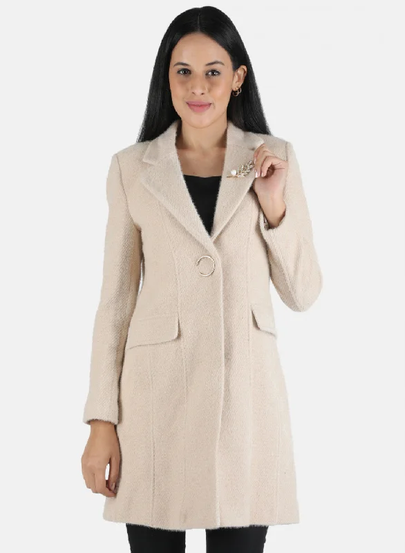 Women Beige Solid Coat