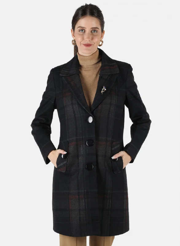 Women Black Check Coat