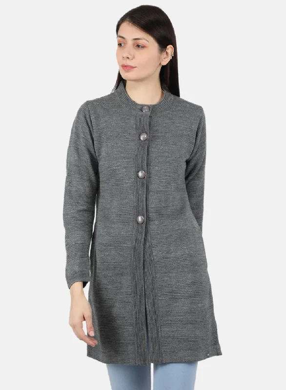 Women Grey Self Design Coat