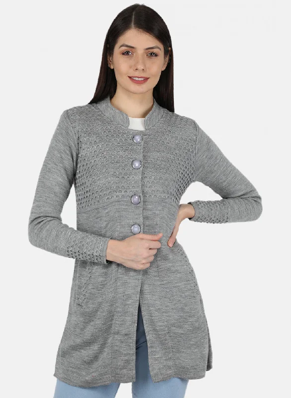 Women Grey Self Design Coat