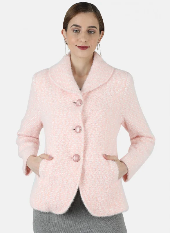 Women Pink Jaquard Coat