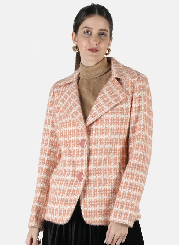 Women Pink Jaquard Coat