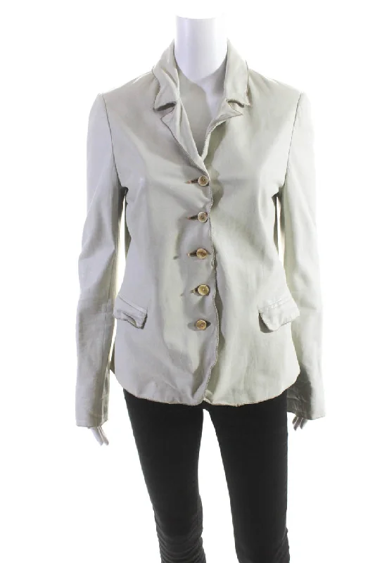 Nigel Preston & Knight Womens Long Sleeves Button Up Leather Jacket Beige