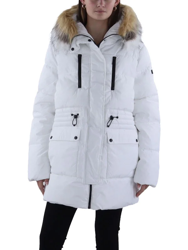 Womens Quilted Hooded Parka Coat