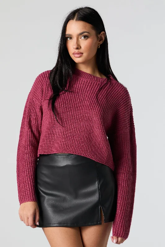 Ribbed Knit Crewneck Skimmer Sweater