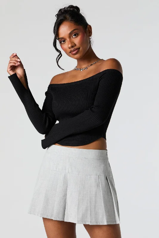 Ribbed Knit Off Shoulder Sweater