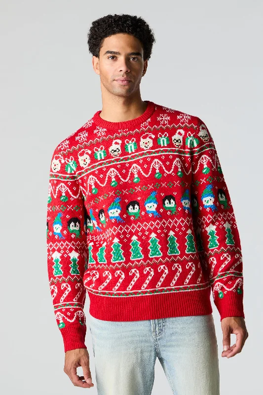 Penguin Snowman Jacquard Knit Christmas Sweater