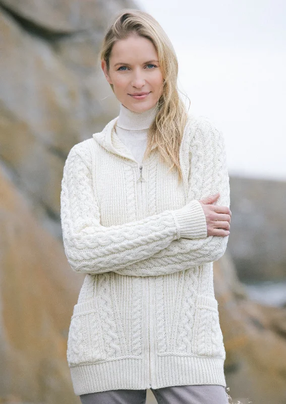 Aran Women's Hooded Pocket Cardigan | Natural