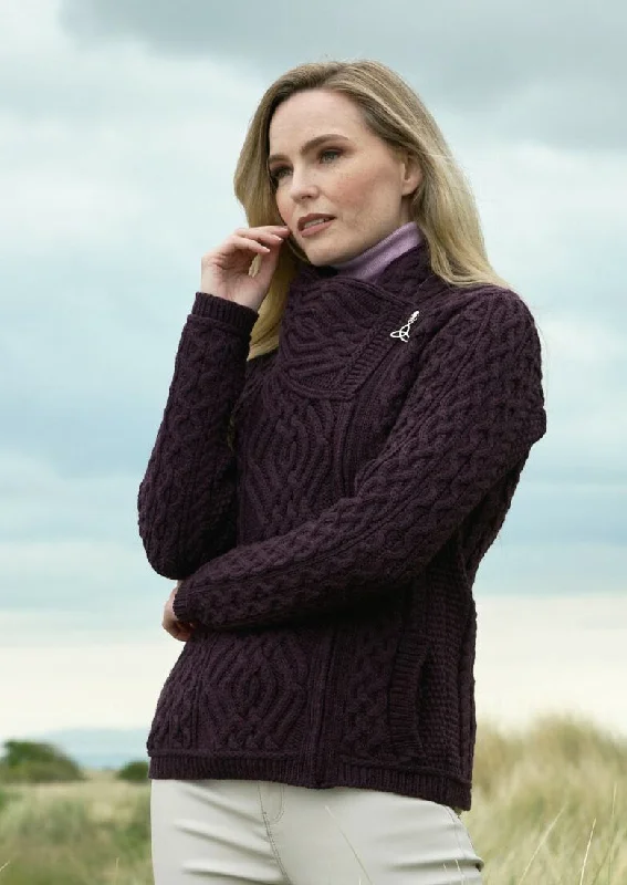 Aran Shannon Side Zip Cardigan | Plum