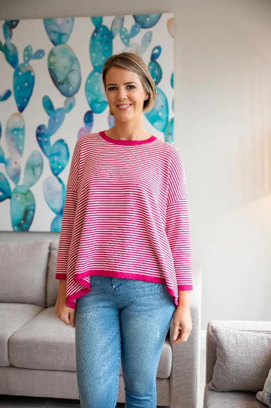 Ari Knit Top in Pink Stripe by Worthier