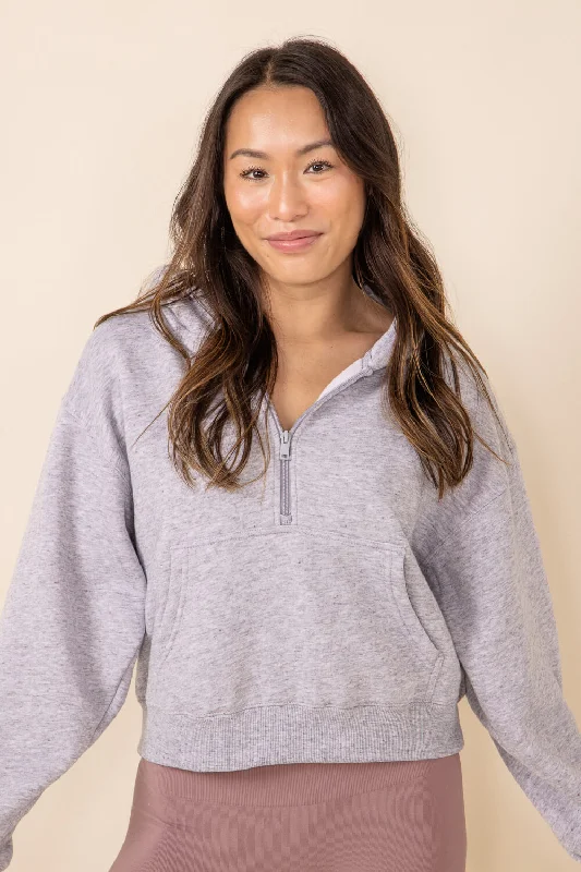 Half Zip Fleece Hoodie for Women in Heather Grey | JK350-LTGREY