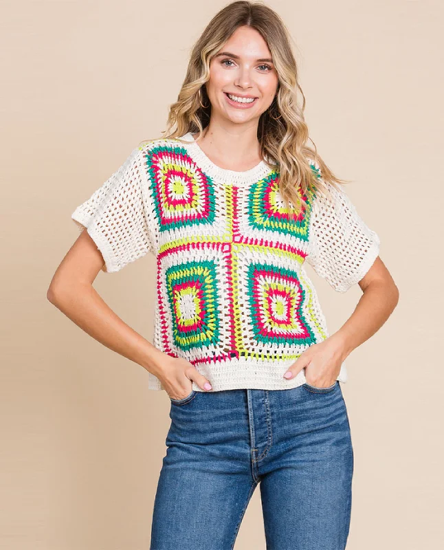 Short Sleeve Crochet Sweater