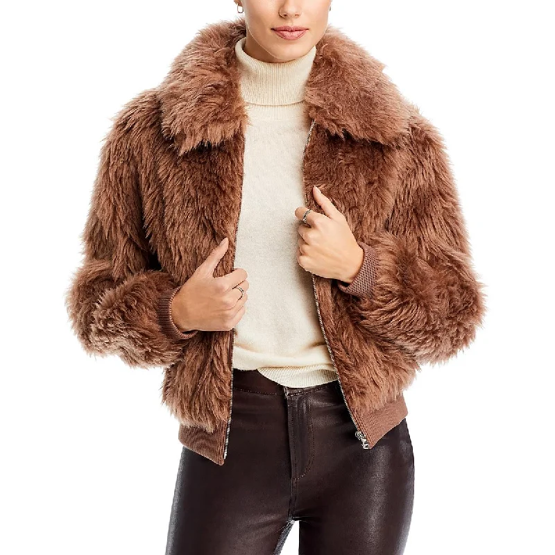 Meteo by Yves Salomon Womens Faux Fur Long Sleeves Bomber Jacket