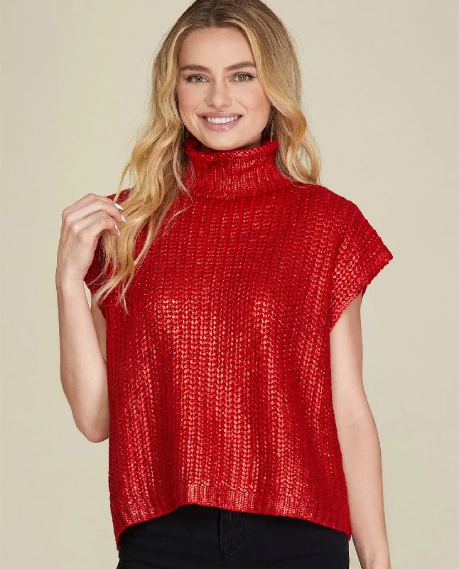 Cap Sleeve Metallic Foil Sweater