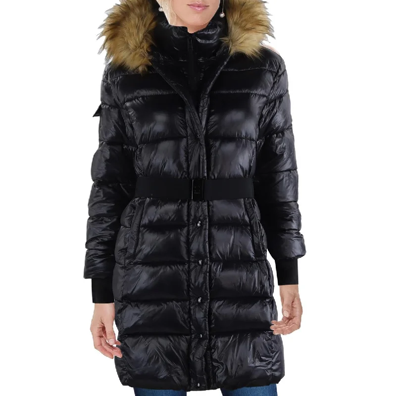 S13/NYC Womens Faux Fur Trim Hooded Puffer Jacket