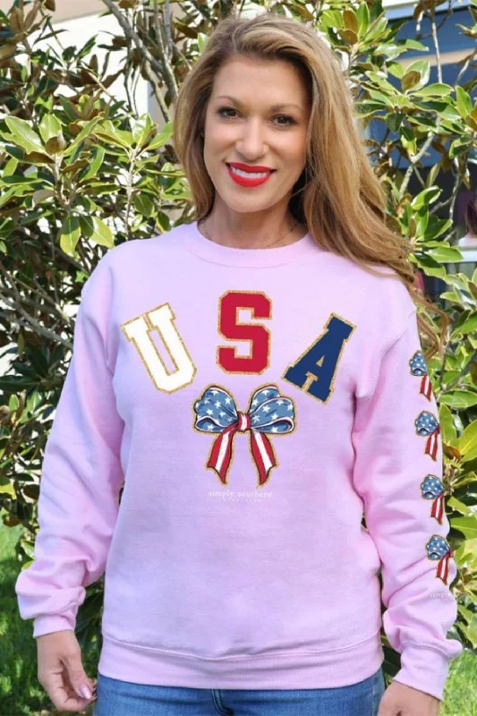 Simply Southern USA Sweatshirt for Women in Pink | CREW-USA-LTPINK