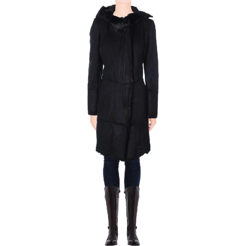 T Tahari Womens Isabella Faux Fur Faux Suede Coat