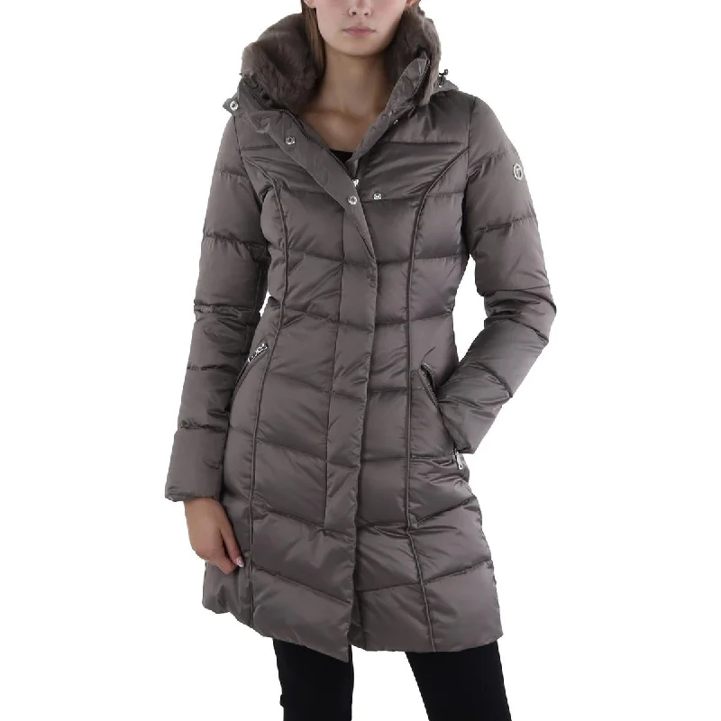 Tahari Womens Insulated Faux Fur Collar Puffer Jacket