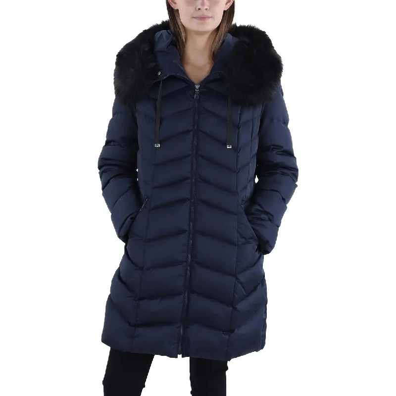 Tahari Womens Insulated Faux Fur Trim Puffer Jacket