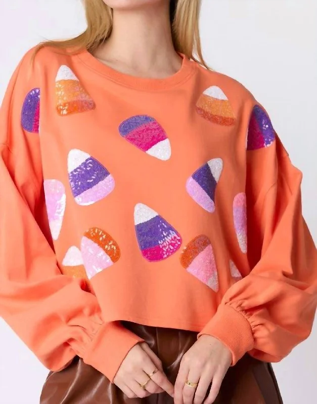 Candy Corn Sequin Cropped Sweatshirt In Orange