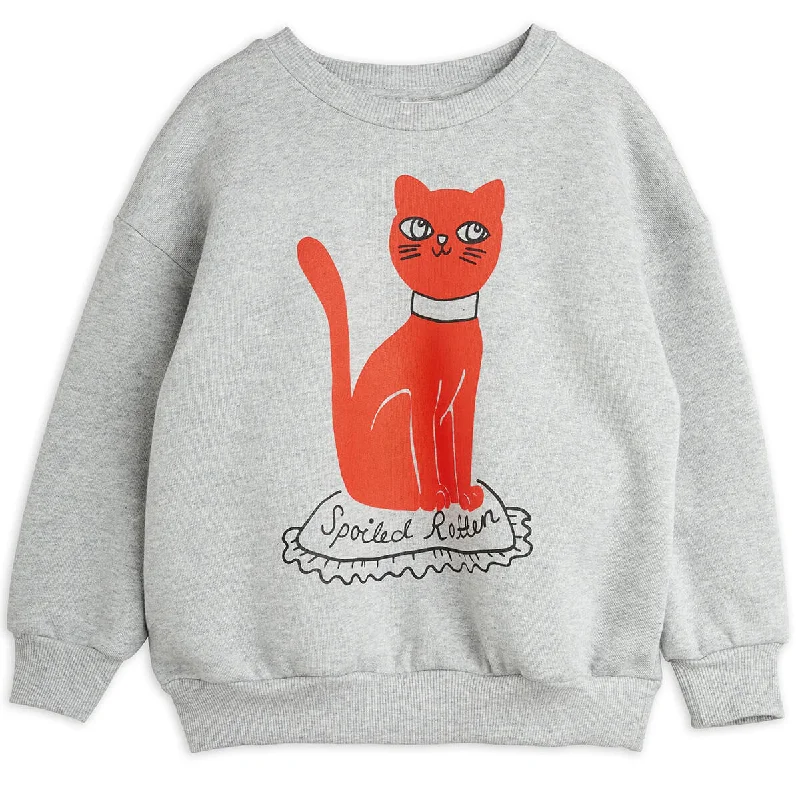 Cat Sweatshirt in Grey Melange by Mini Rodini