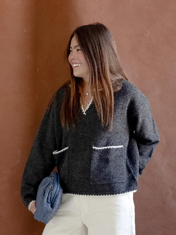 Charcoal Pocket Stitch Sweater