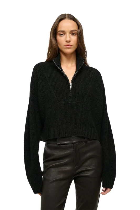 Cropped Hampton Sweater in Black Cashmere