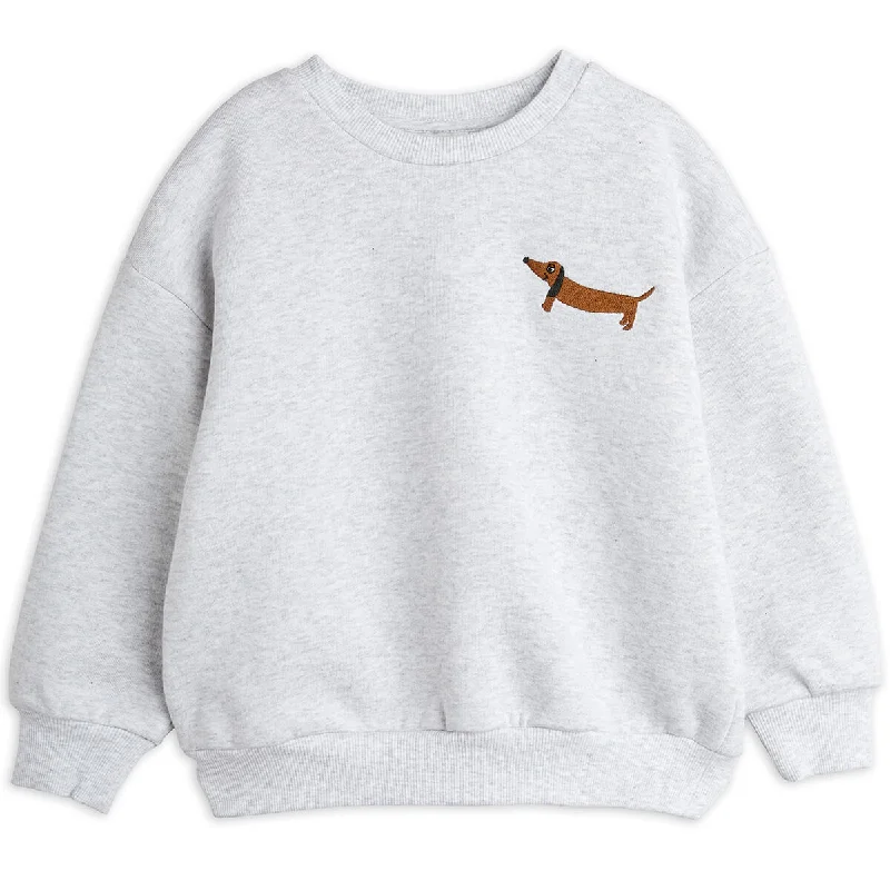 Dog Embroidered Sweatshirt in Grey Melange by Mini Rodini