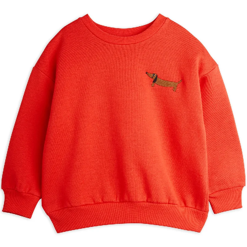 Dog Embroidered Sweatshirt in Red by Mini Rodini