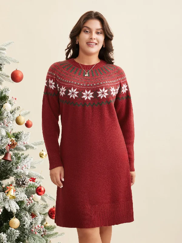 Fair Isle Geometric Midi Sweater Dress