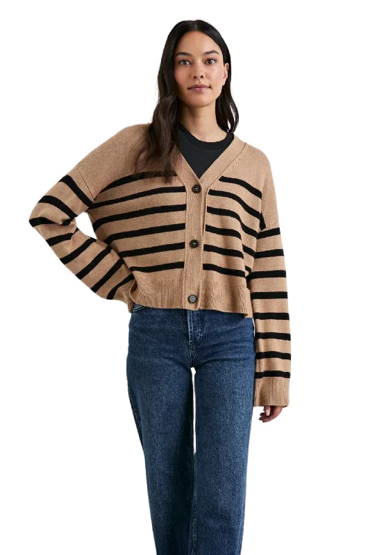 Geneva Cardigan in Camel Black Stripe