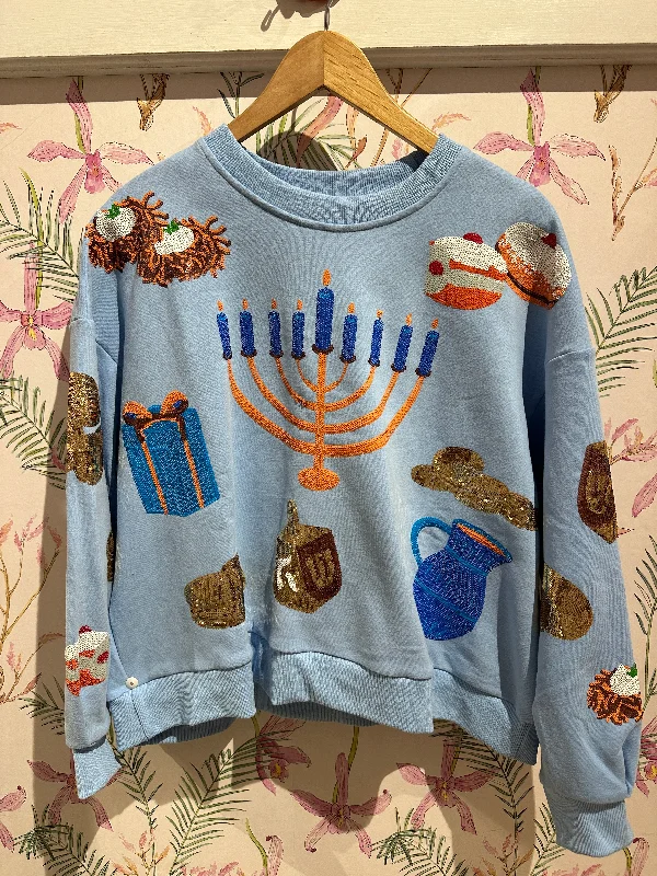 Hanukkah Foods Sweatshirt in Light Blue