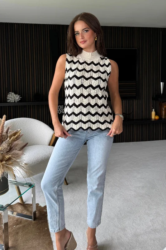 Jada Monochrome Crochet Chevron Top