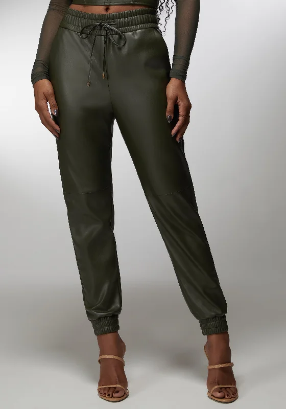 Natural Waist Vegan Leather Jogger