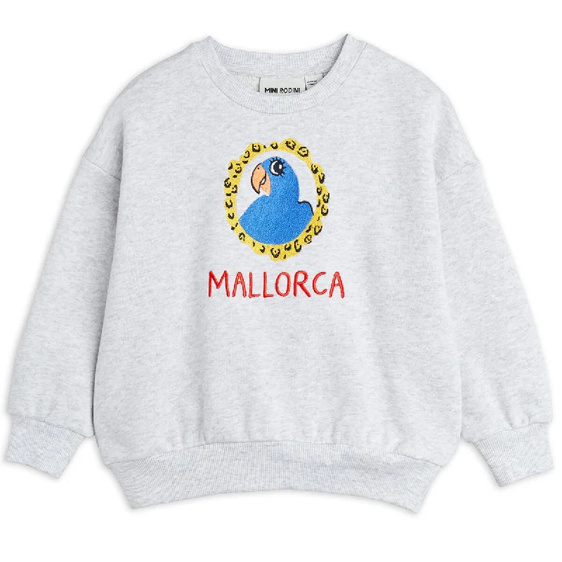 Parrot Embroidered Sweatshirt in Grey Melange by Mini Rodini