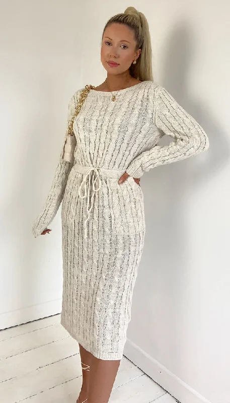 Pocket  Knitted Tied Knitted Midi Dress