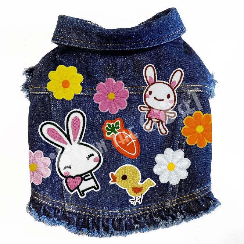 Easter Bunny Denim Dog Jacket with Ruffles