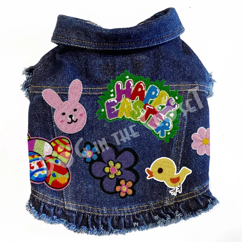 Happy Easter Denim Dog Jacket with Ruffles