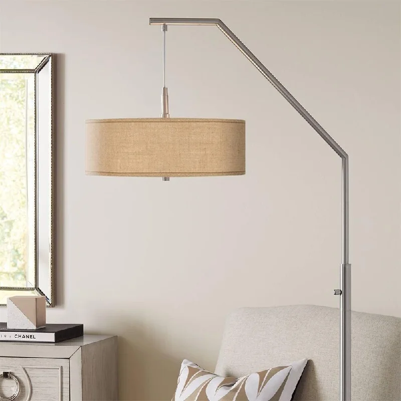 Wood Floor Lamp with Natural Grain for a Warm and Organic FeelModern Arc Floor Lamp Nickel Woven Burlap Shade for Living Room - 30" x 71" Wood Floor Lamp with Natural Grain for a Warm and Organic FeelModern Arc Floor Lamp Nickel Woven Burlap Shade for Living Room - 30" x 71"